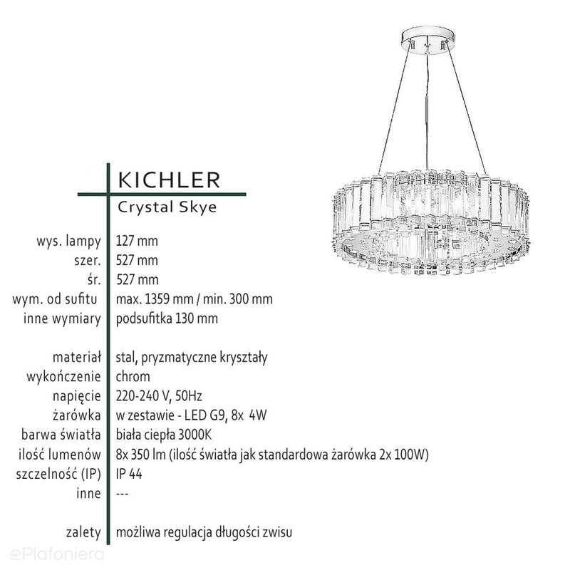 Kryształowy żyrandol Crystal, Kichler (52 cm, IP 44)