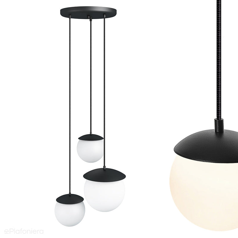 Kuul M3-K czarna lampa wisząca na kole - lampa sufitowa mix klosz 20cm i 2x15cm Ummo