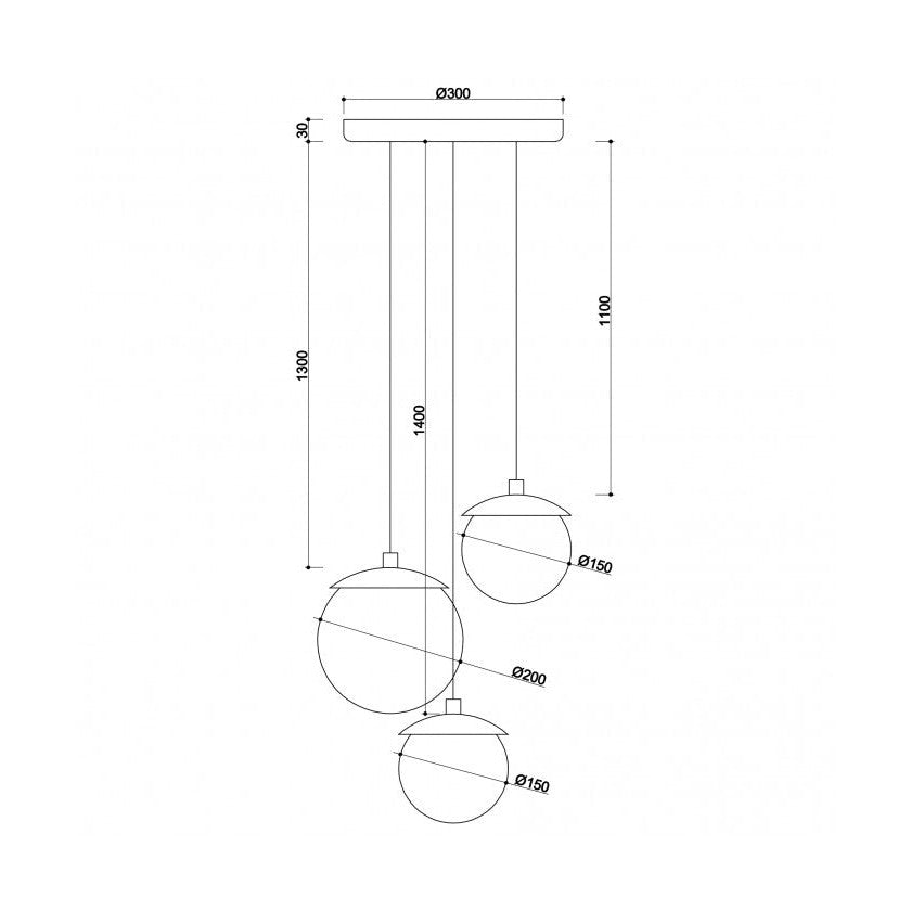 Kuul M3-K lampa wisząca na kole - biała lampa sufitowa mix kloszy 20 cm i 2x15 cm Ummo