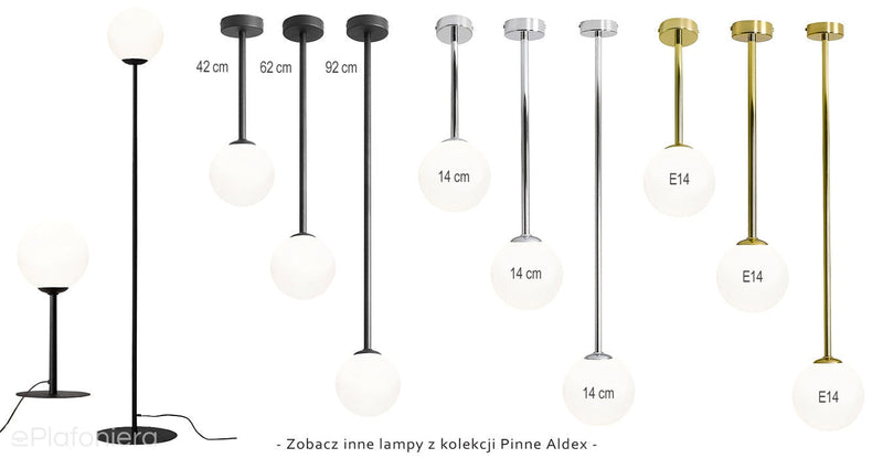 Lampa biurkowa 35cm - rurka czarna, jedna mleczna kula 14cm (E14) Aldex (Pinne) 1080B1