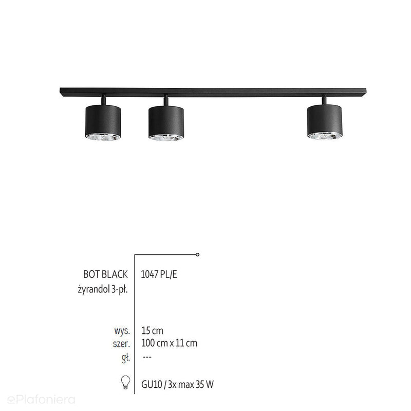 Lampa na listwie Bot, plafon 2+1 - Aldex (regulowana, ustawna 3xAR111) 1047PL/E