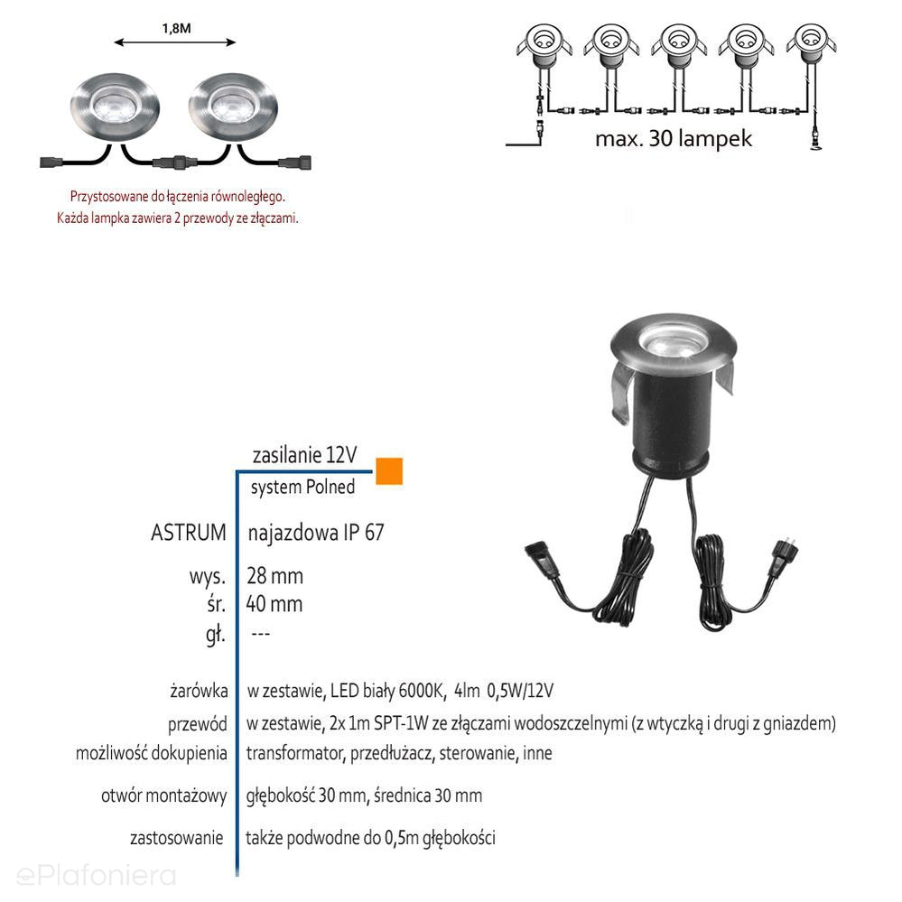 Lampa najazdowa/podwodna, ogrodowa zewnętrzna IP 67 (0,5W, 6000K) (system 12V LED) Astrum