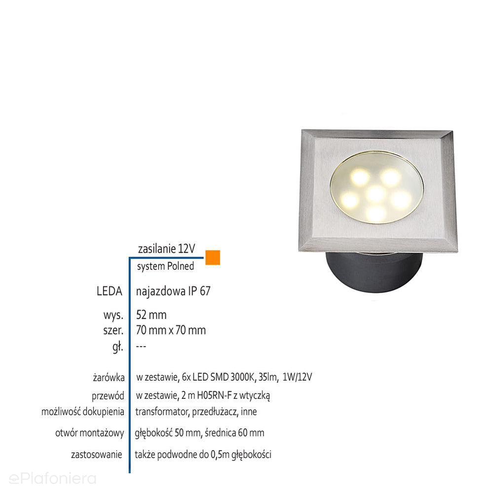 Lampa najazdowa/podwodna, ogrodowa zewnętrzna IP 67 (1W, 3000K) (system 12V LED) Leda