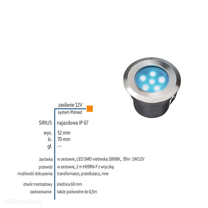 Lampa najazdowa/podwodna, ogrodowa zewnętrzna IP 67 (1W, niebieska) (system 12V LED) Sirius