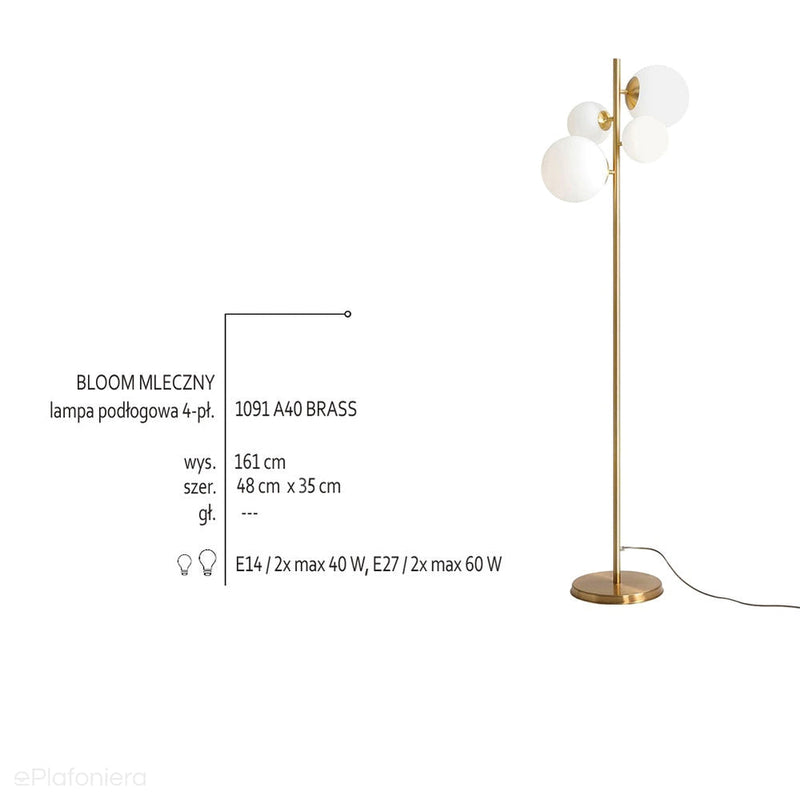 Lampa podłogowa Bloom Floor Brass, mosiądz - Aldex, 1091A40 (2xE14/2xE27)