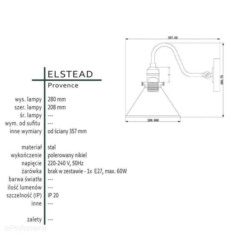 Lampa Provence (polerowany nikiel) - Elstead (1xE27)