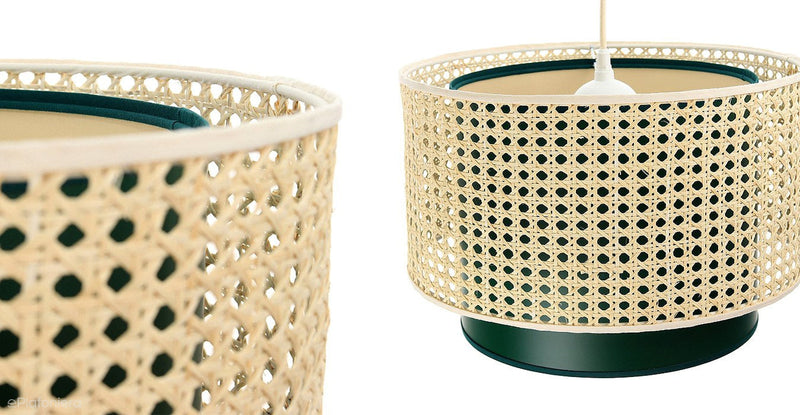 Lampa rattan-satyna wisząca w stylu boho 40/50/60cm - do salonu sypialni (Rotang-009, 1xE27) ręcznie robiona