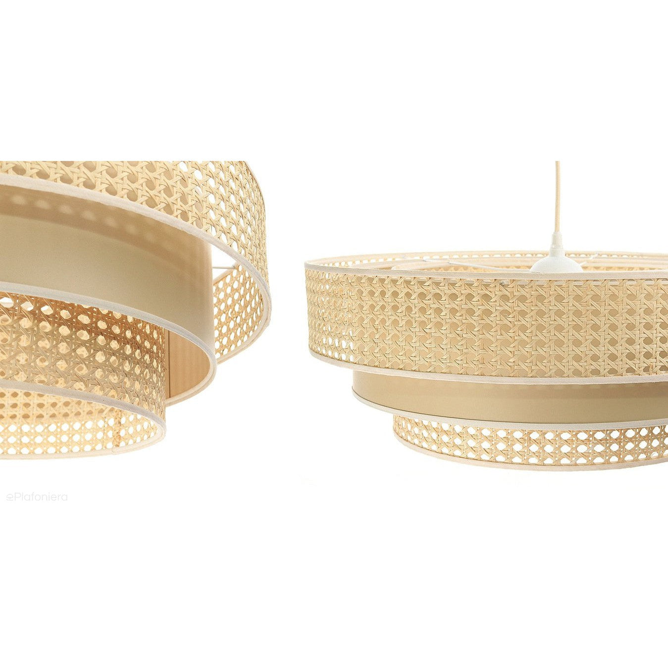 Lampa rattan-satyna wisząca w stylu boho 60cm - do salonu sypialni (Rotang-010, 1xE27) ręcznie robiona