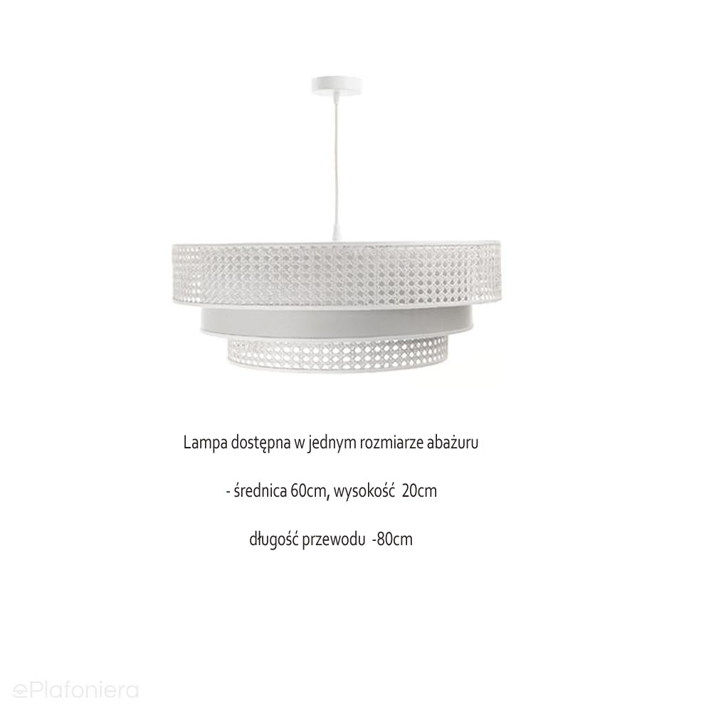 Lampa rattan-satyna wisząca w stylu boho 60cm - do salonu sypialni (Rotang-011, 1xE27) ręcznie robiona