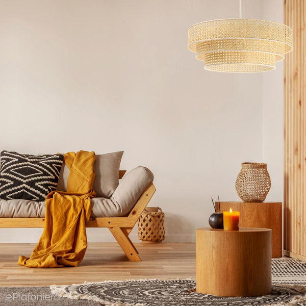 Lampa rattanowa wisząca w stylu boho 60cm - do salonu sypialni (Rotang-012, 1xE27) ręcznie robiona