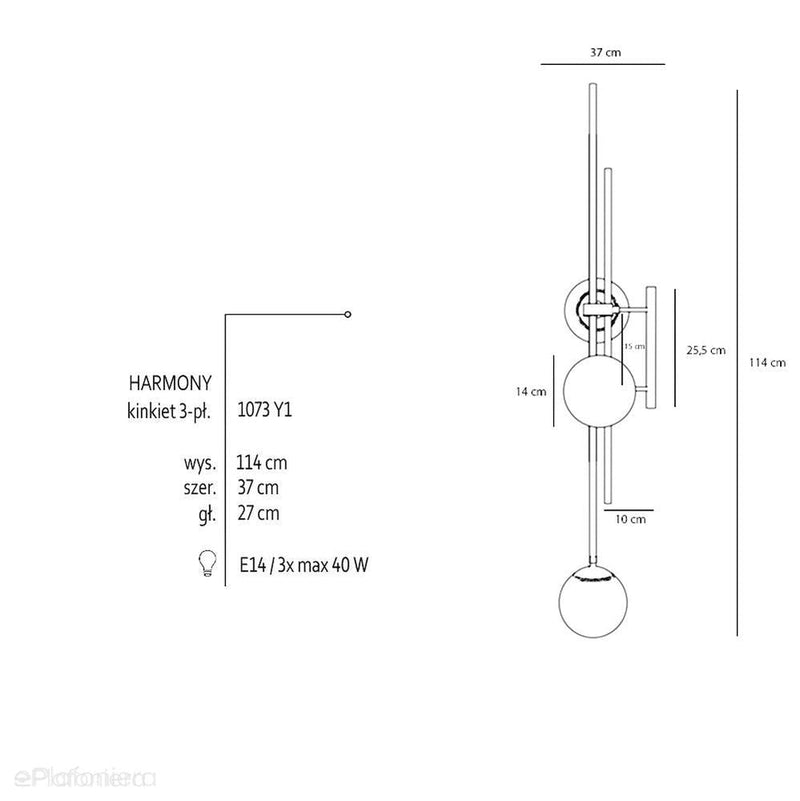 Lampa ścienna Harmony - czarny nowoczesny kinkiet - Aldex (białe kule 3xE14) 1073Y1