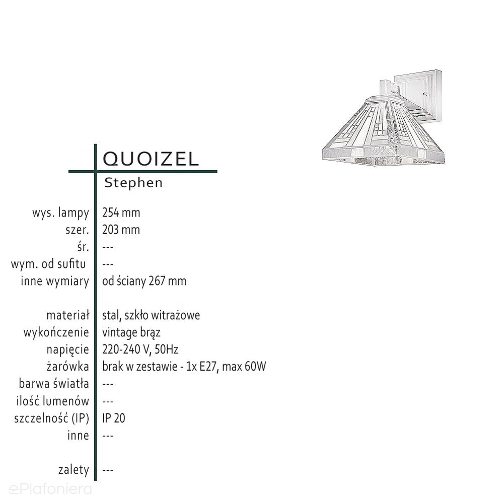 Lampa ścienna - kinkiet w stylu Tiffany, Stephen, Quoizel