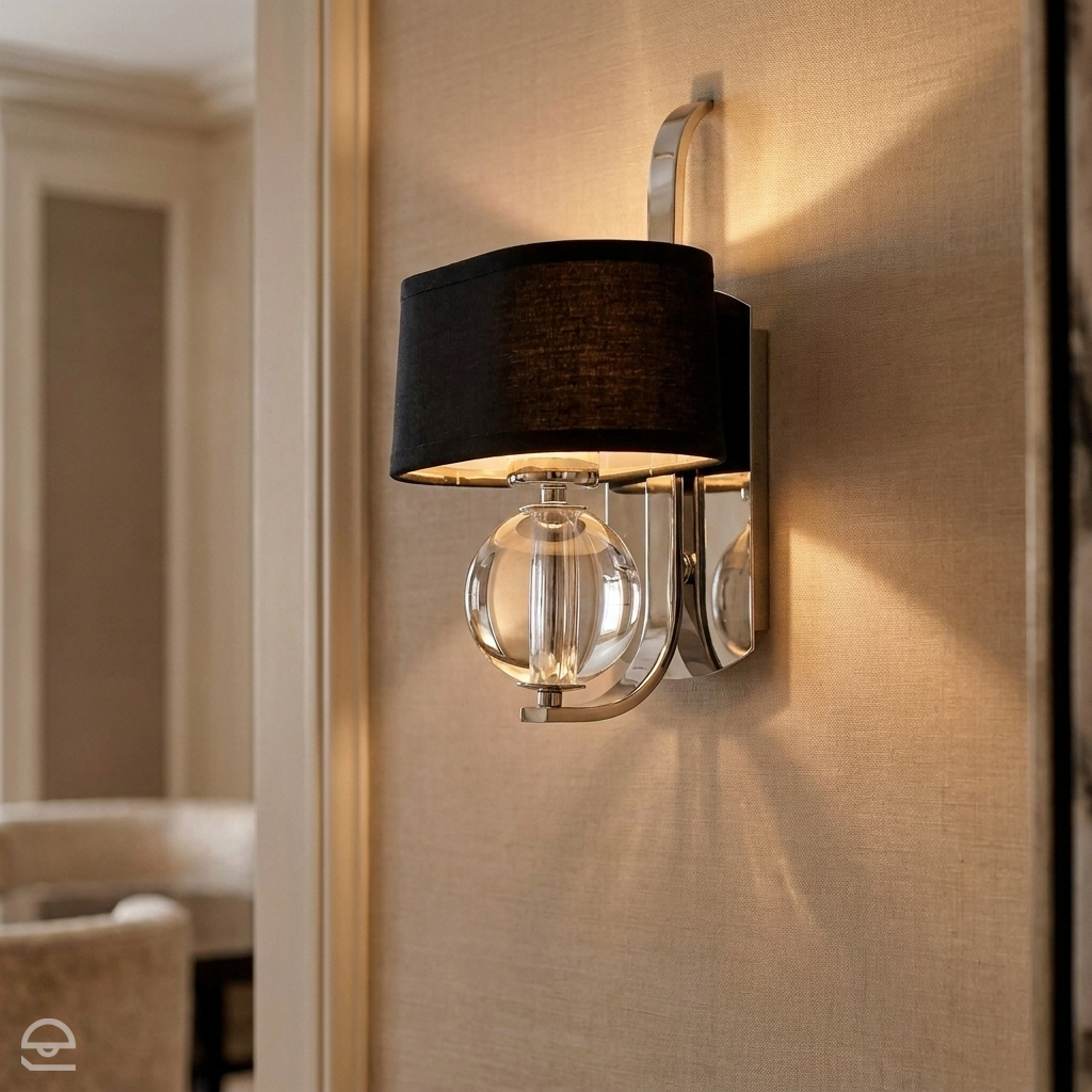 Lampa ścienna srebrna - czarny abażur, kinkiet do salonu sypialni jadalni (G9 4x4W) Quoizel (Gotham)