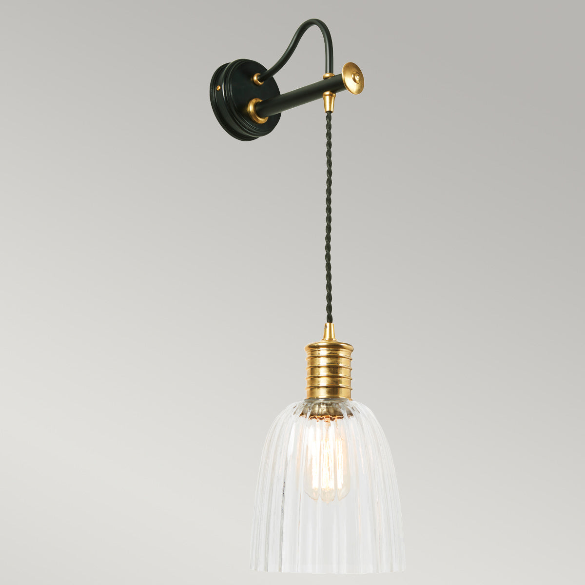 Lampa ścienna - wisząca żarówka (mosiądz, czarny 1xE27) kinkiet do sypialni salonu, Elstead (Douille)
