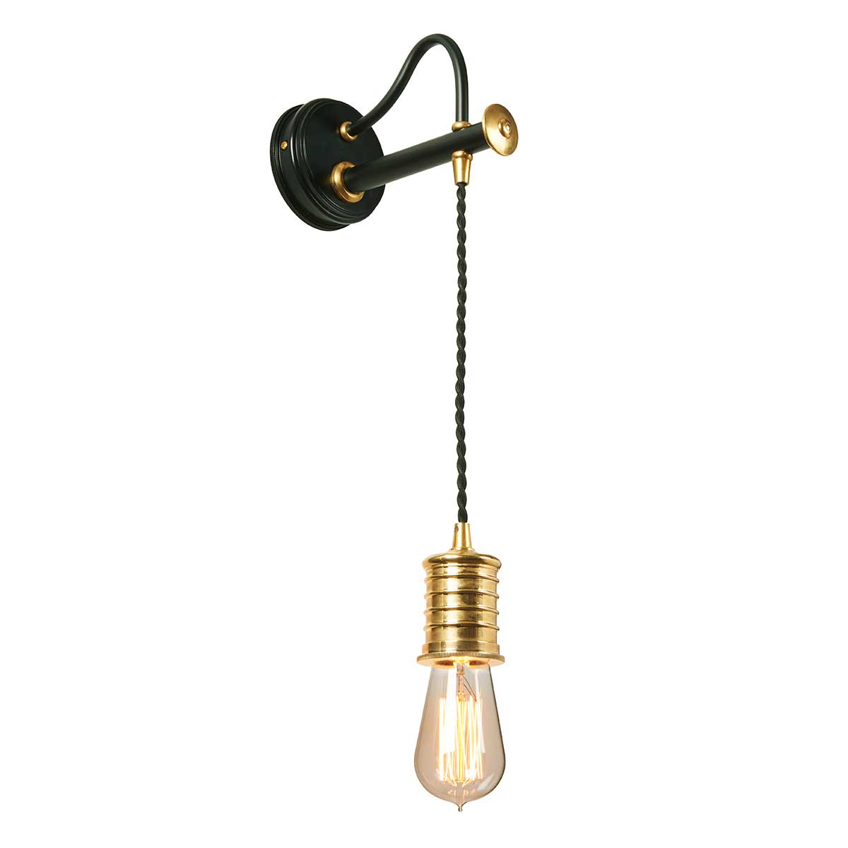 Lampa ścienna - wisząca żarówka (mosiądz, czarny 1xE27) kinkiet do sypialni salonu, Elstead (Douille)