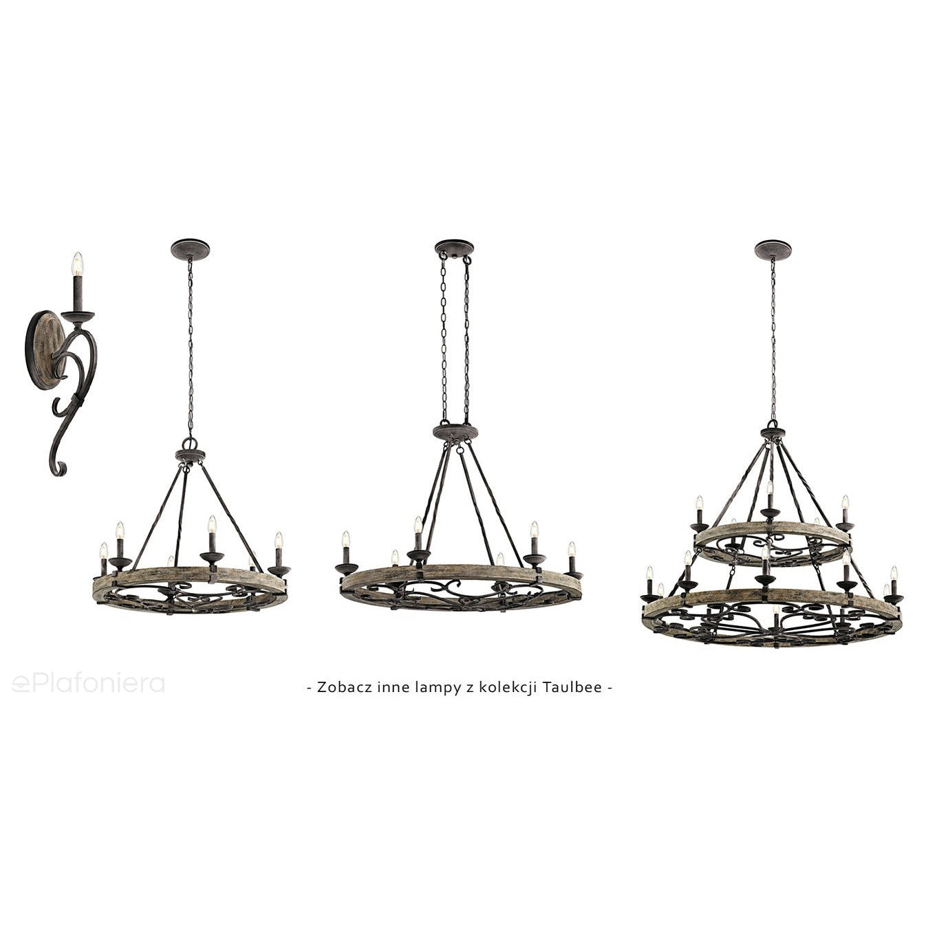 Lampa ścienna - zamkowy kinkiet (drewno, metal) do salonu holu (1xE14) Kichler (Taulbee)