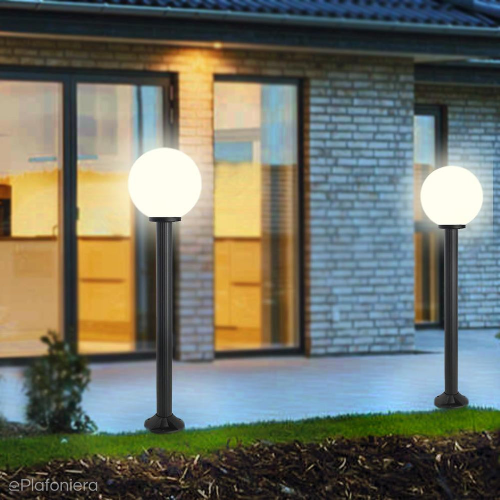 Lampa stojąca 100cm (kula biała/dymiona, 20/25/30cm) ogrodowa zewnętrzna słupek (1x E27) SU-MA (kule K)