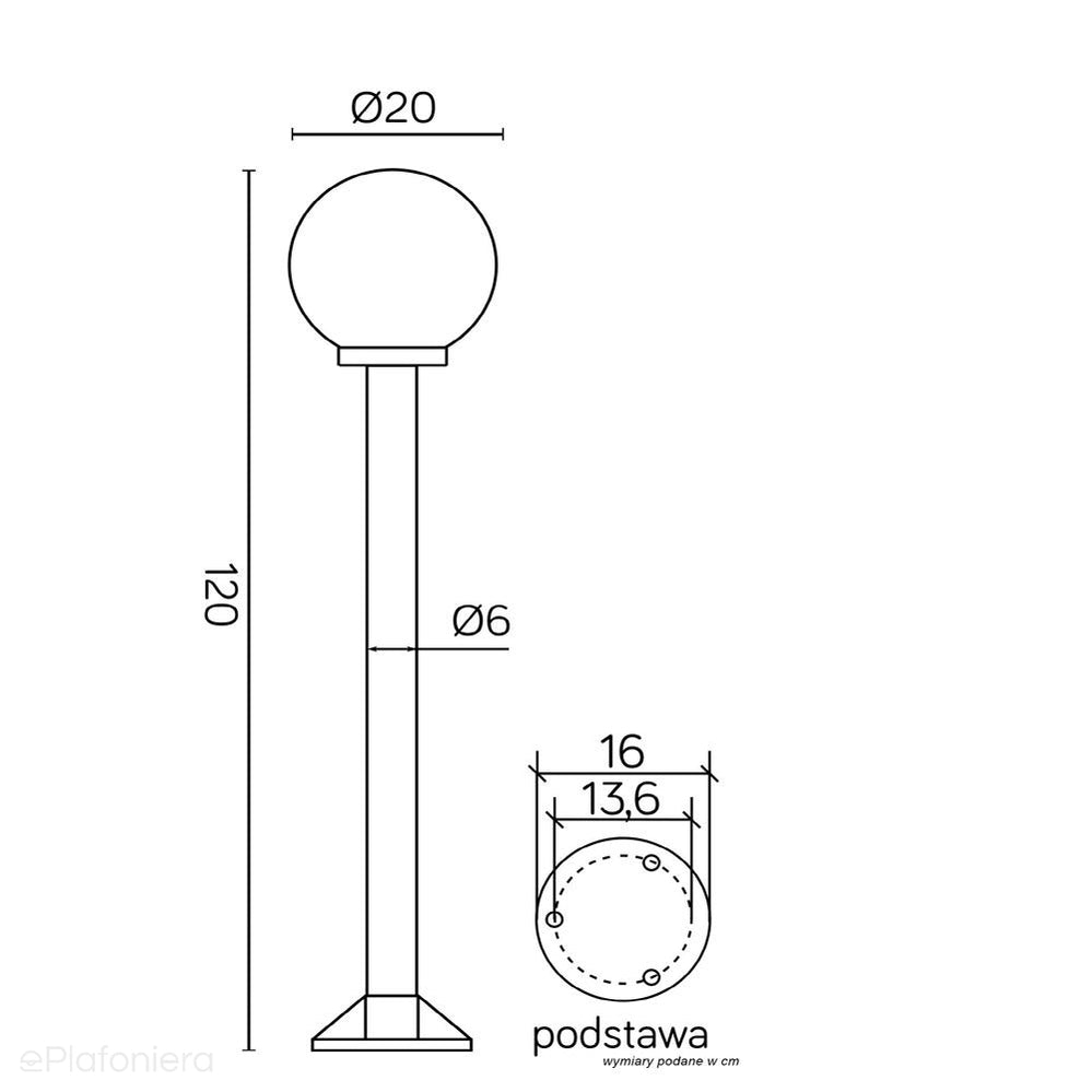 Lampa stojąca 100cm (kula biała/dymiona, 20/25/30cm) ogrodowa zewnętrzna słupek (1x E27) SU-MA (kule K)