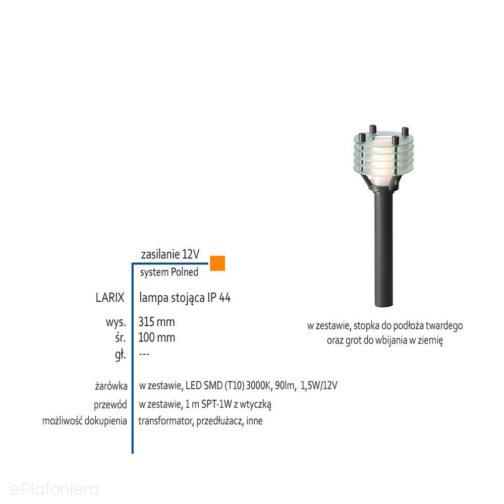 Lampa stojąca 31cm ogrodowa zewnętrzna słupek IP 44 (1,5W 3000K) (system 12V LED) Larix