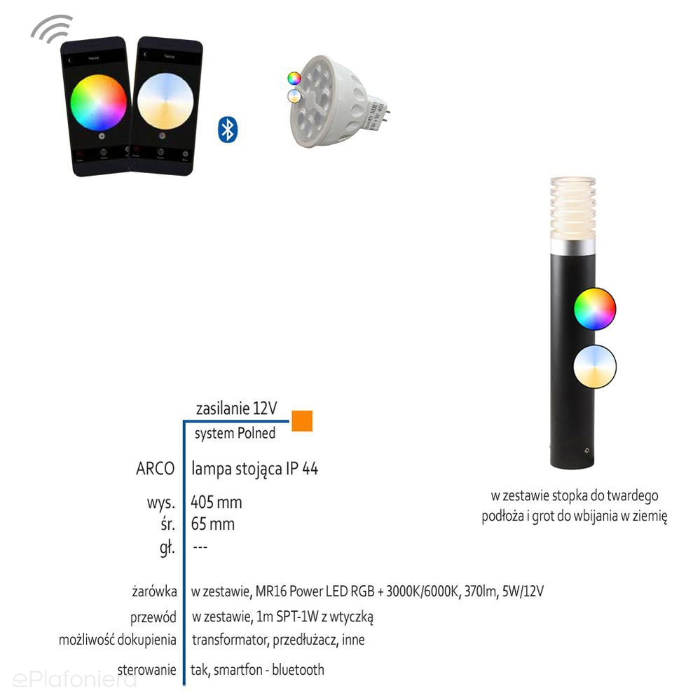 Lampa stojąca 40cm ogrodowa zewnętrzna słupek IP 44 (5W, Smart RGB+3000K-6000K) (system 12V LED) Arco