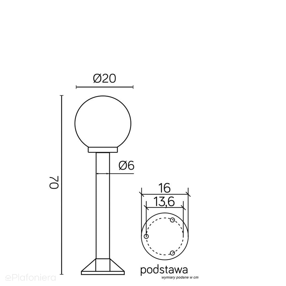 Lampa stojąca 50cm (kula biała/dymiona, 20/25/30cm) ogrodowa zewnętrzna (1x E27) SU-MA (kule K)