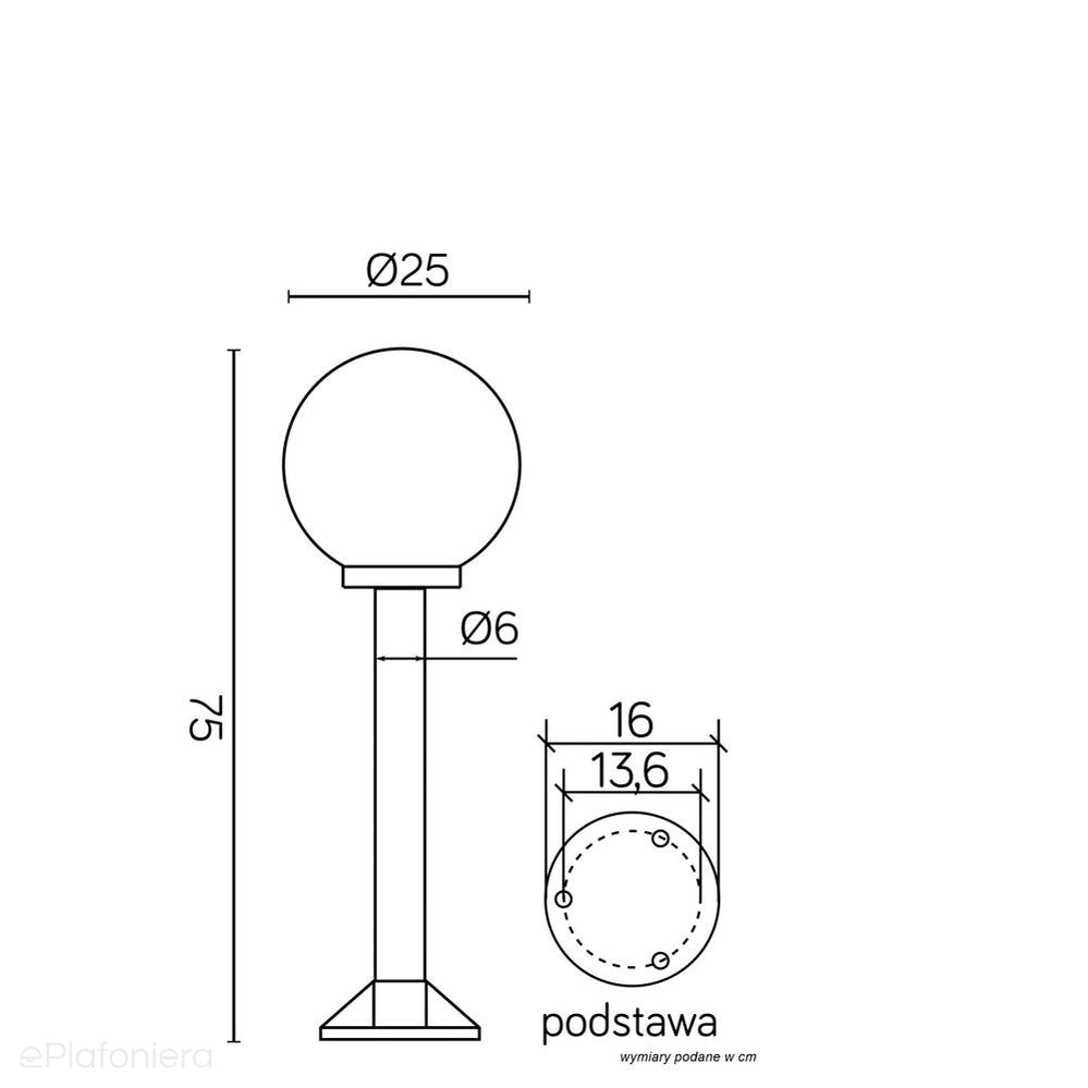 Lampa stojąca 50cm (kula biała/dymiona, 20/25/30cm) ogrodowa zewnętrzna (1x E27) SU-MA (kule K)