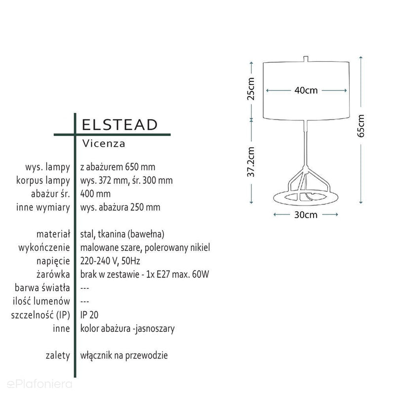 Lampa stojąca 65cm - stołowa (nikiel -szara) do salonu sypialni gabinetu (1xE27) Elstead (Vicenza)