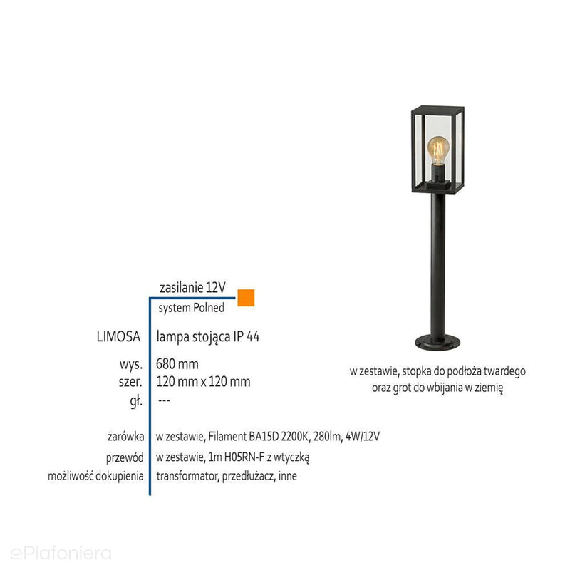 Lampa stojąca 68/88cm ogrodowa zewnętrzna słupek IP 44 (4W, 2200K) (system 12V LED) Limosa