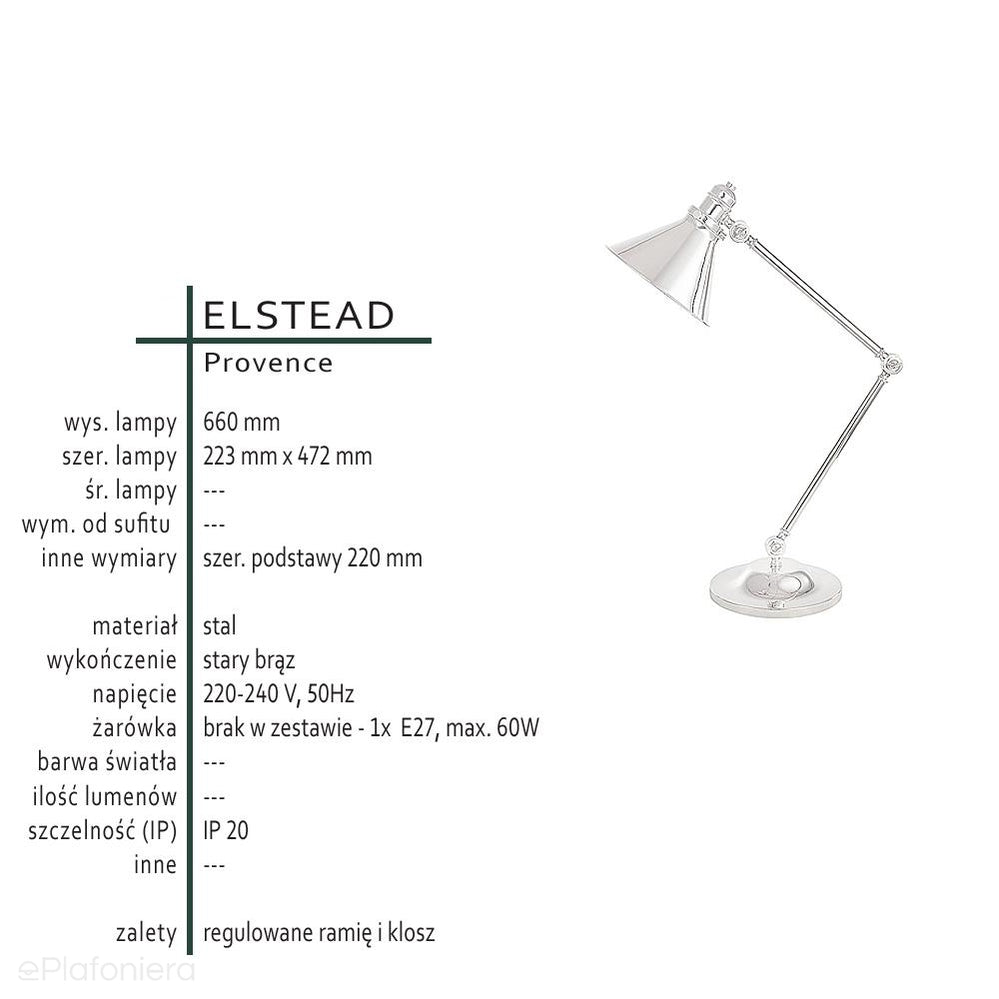 Lampa stojąca / biurkowa z łamanym ramieniem Provence (stary brąz) - Elstead (1xE27)