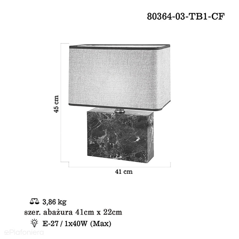 Lampa stojąca do salonu sypialni -czarny marmur (45cm) Lucea 80364-03-TB1-CF NERLO