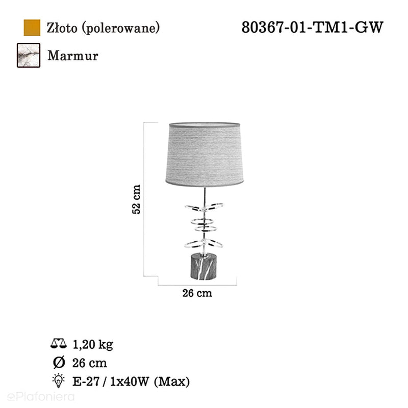 Lampa stojąca glamour do salonu sypialni (złota, 52cm) Lucea 80367-01-TM1-GW TUNA