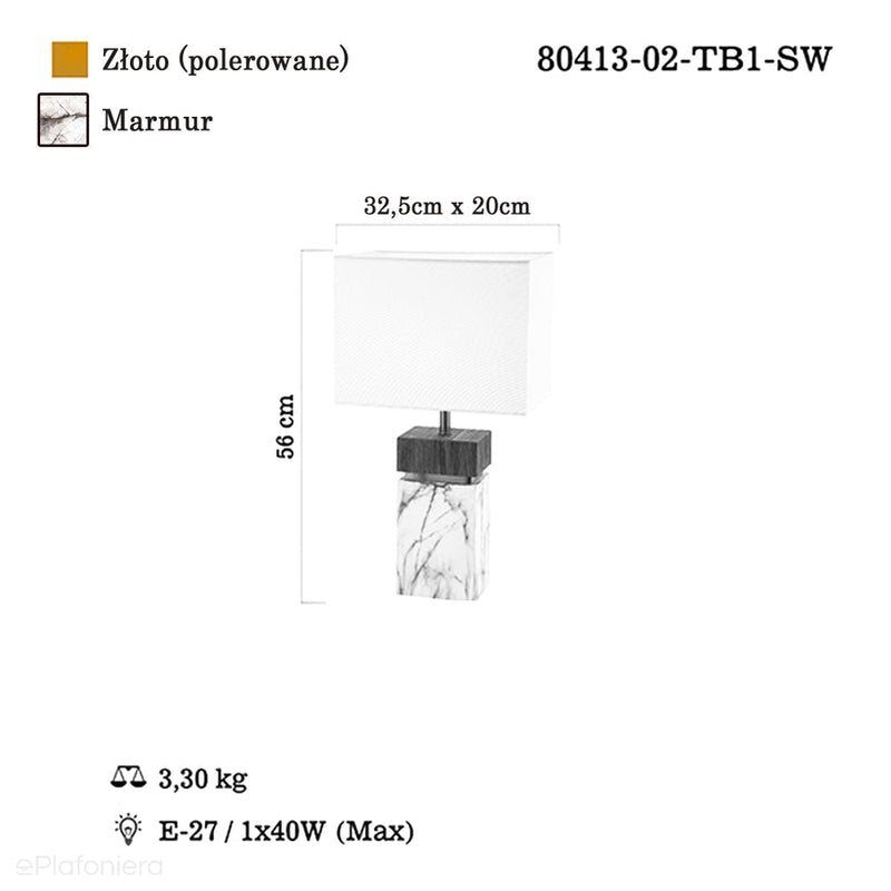 Lampa stojąca na stolik (56cm, złoto, marmur, drewno) Lucea 80413-02-TB1-SW, ETEN