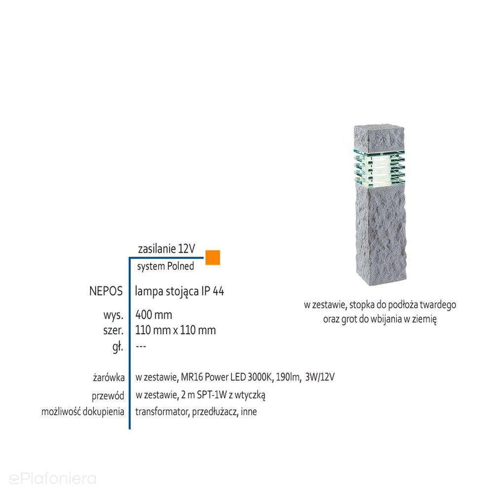 Lampa stojąca (Nepos 40cm/Titan 60cm) ogrodowa zewnętrzna słupek IP 44 (3W, 3000K) (system 12V LED)