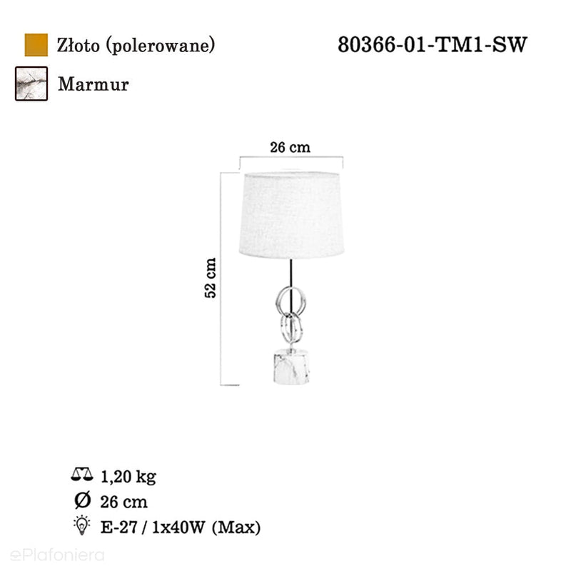 Lampa stołowa glamour do salonu sypialni (złota, 52cm) Lucea 80366-01-TM1-SW BALLAS