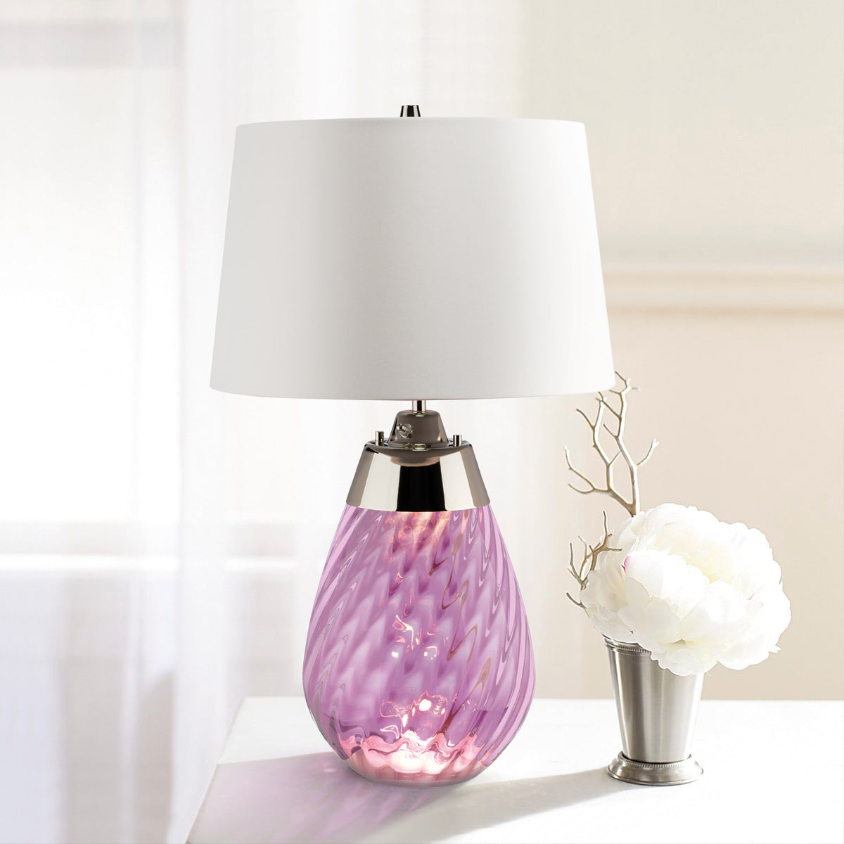 Lampa stołowa Lena z satynowym kloszem - Elstead, 60cm (śliwkowe szkło, 1xE27, 1xGU10)