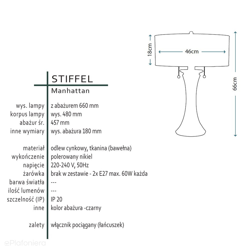 Lampa stołowa Manhattan, z łańcuszkiem w stylu nowojorskim - Stiffel