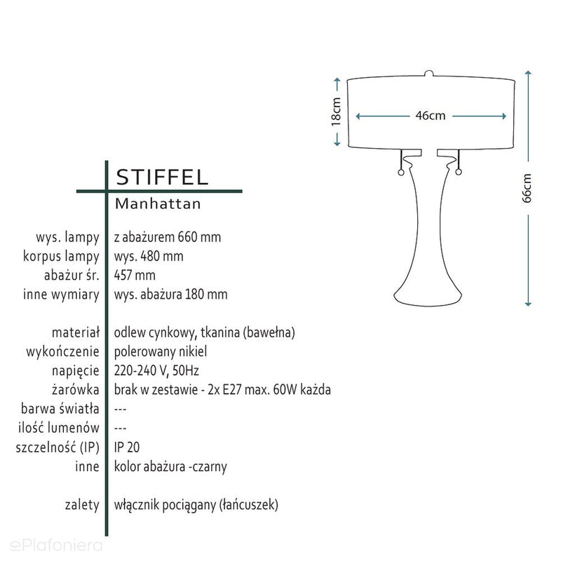 Lampa stołowa Manhattan, z łańcuszkiem w stylu nowojorskim - Stiffel