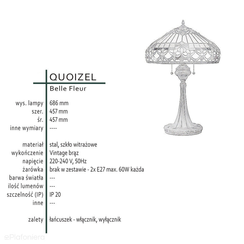 Lampa stołowa w stylu Tiffany Belle Fleur - Quoizel  68cm / 2xE27