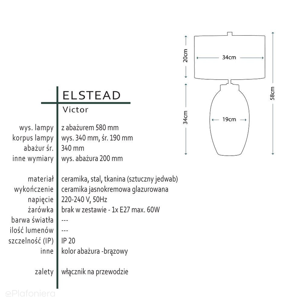 Lampa stołowa z porcelaną Victor - Elstead (1xE27) 58cm do salonu / sypialni / gabinetu