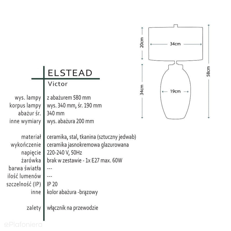 Lampa stołowa z porcelaną Victor - Elstead (1xE27) 58cm do salonu / sypialni / gabinetu