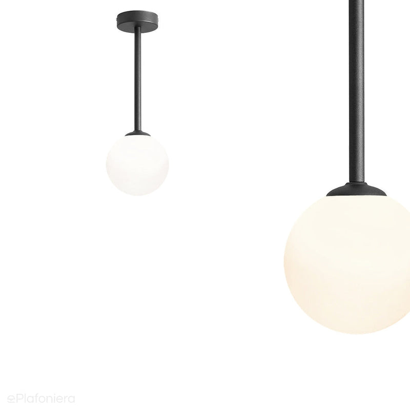 Lampa sufitowa 42cm - rurka czarna, jedna mleczna kula 14cm (E14) Aldex (Pinne) 1080PL-G1S