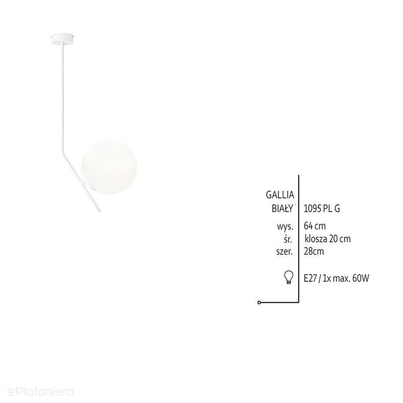 Lampa sufitowa 64cm, biała, jedna mleczna kula 20cm (E27) Aldex (Gallia) 1095PL-G