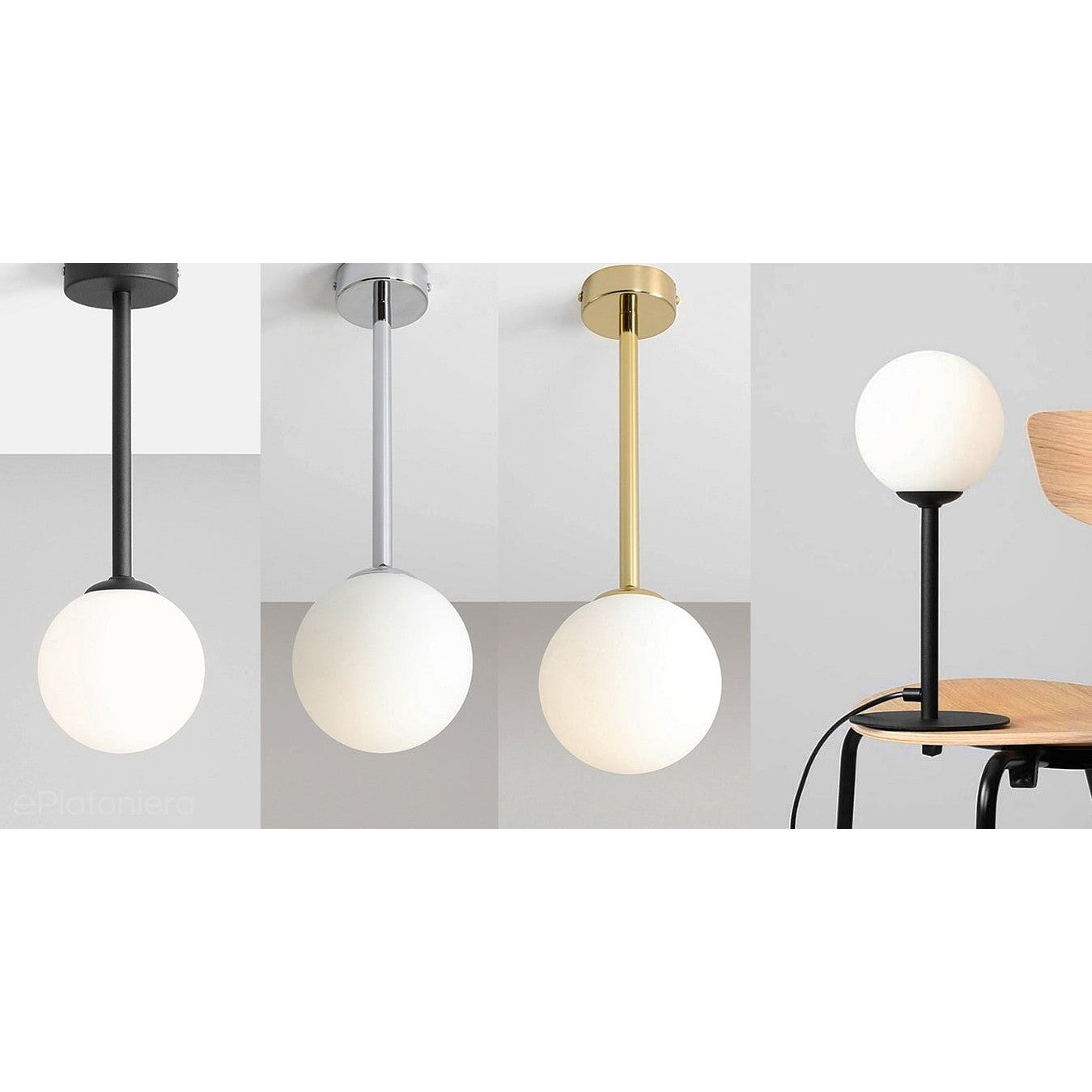 Lampa sufitowa 67cm - rurka chrom, jedna mleczna kula 14cm (E14) Aldex (Pinne) 1080PL-G4M