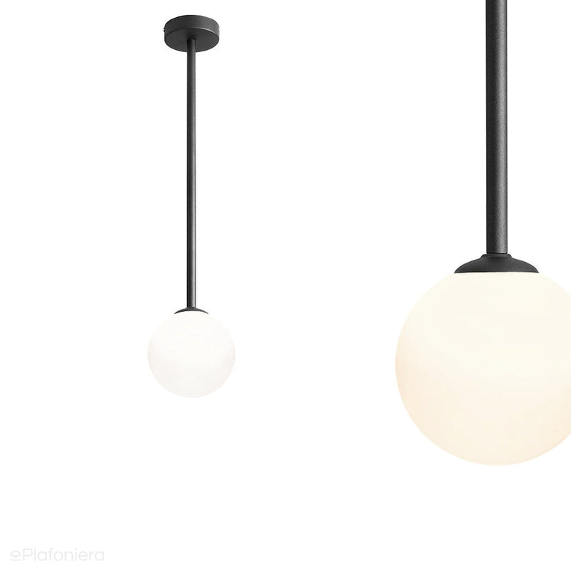 Lampa sufitowa 67cm - rurka czarna, jedna mleczna kula 14cm (E14) Aldex (Pinne) 1080PL-G1M