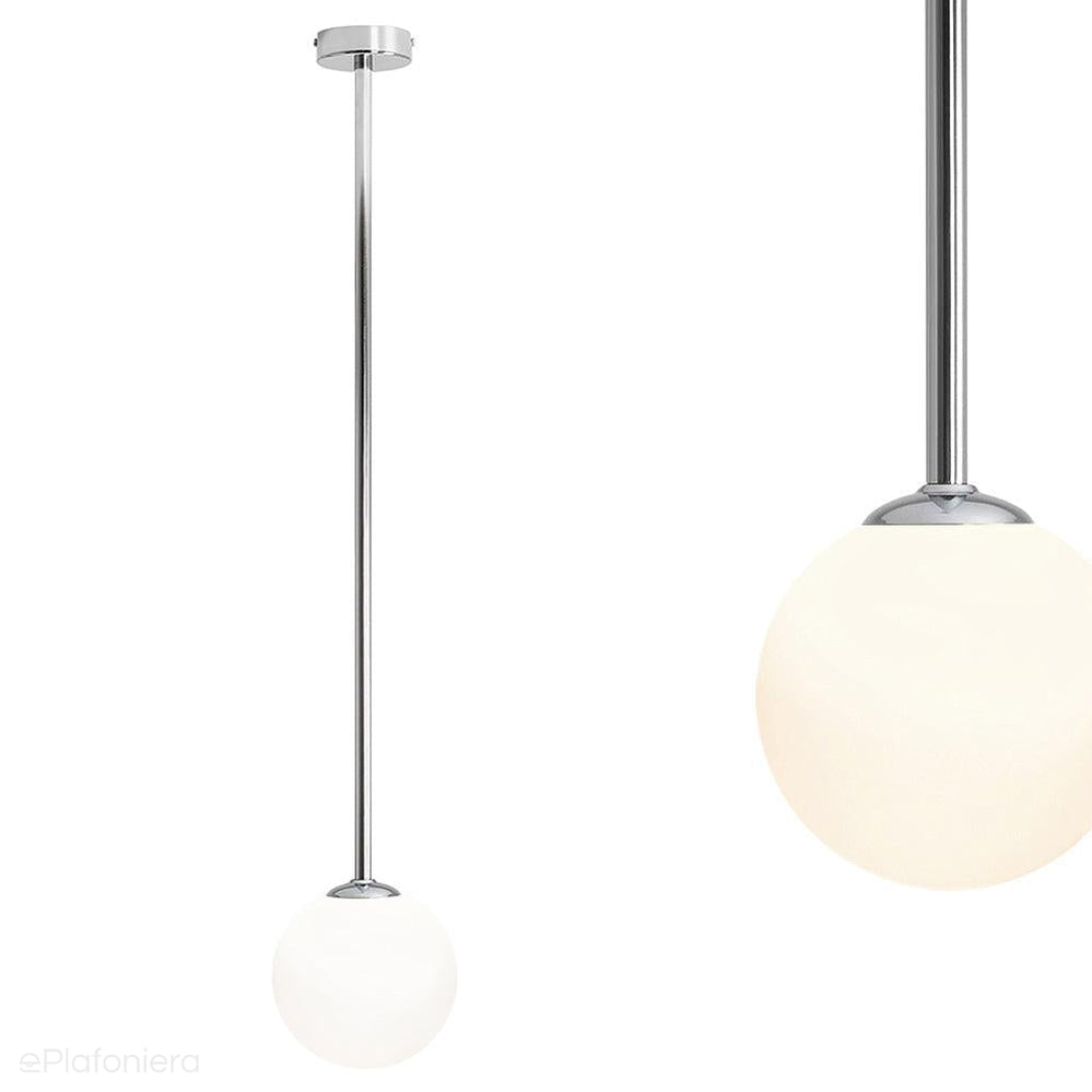 Lampa sufitowa 92cm - rurka chrom, jedna mleczna kula 14cm (E14) Aldex (Pinne) 1080PL-G4L