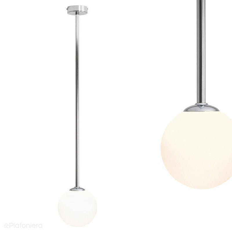 Lampa sufitowa 92cm - rurka chrom, jedna mleczna kula 14cm (E14) Aldex (Pinne) 1080PL-G4L