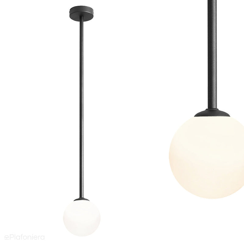 Lampa sufitowa 92cm - rurka czarna, jedna mleczna kula 14cm (E14) Aldex (Pinne) 1080PL-G1L