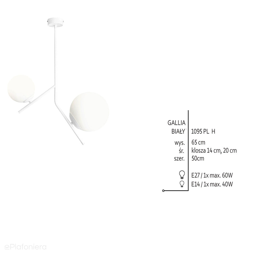 Lampa sufitowa, biała, dwie mleczne kule 14cm/20cm (E14/E27) Aldex (Gallia) 1095PL-H