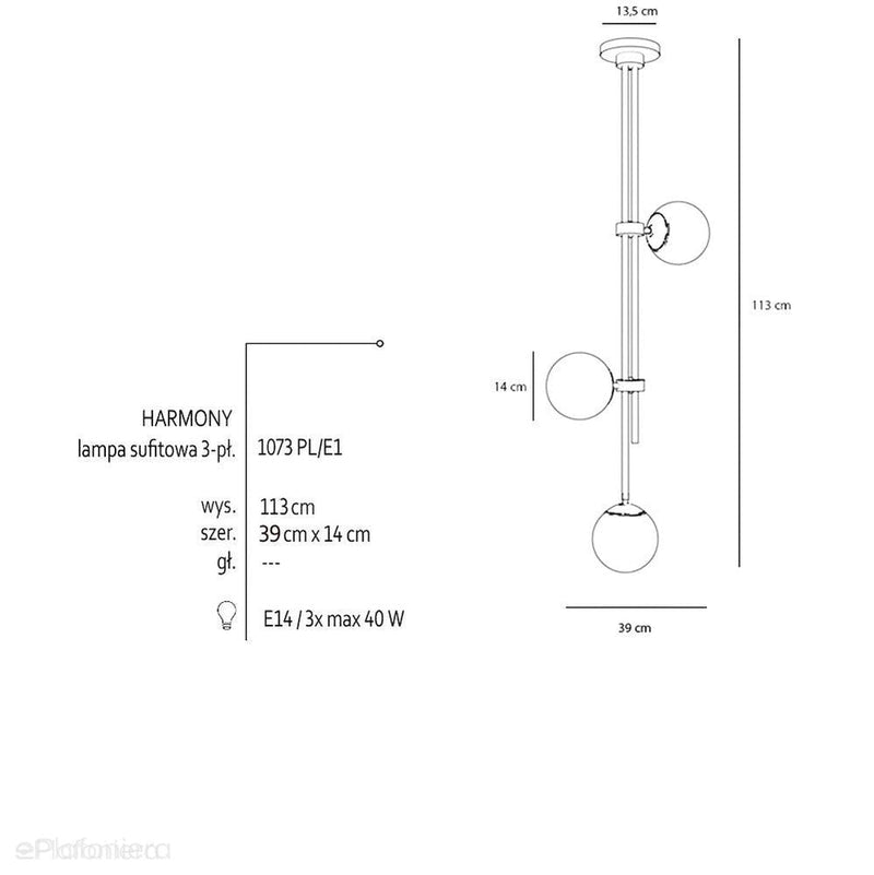 Lampa sufitowa Harmony, czarny nowoczesny plafon - Aldex (białe kule 3xE14) 1073PL/E1