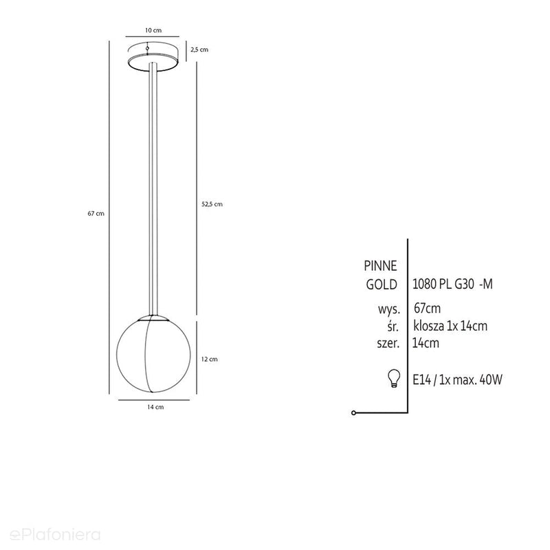 Lampa sufitowa Pinne Medium Gold 67cm - Aldex (E14) 1080PL-G30M